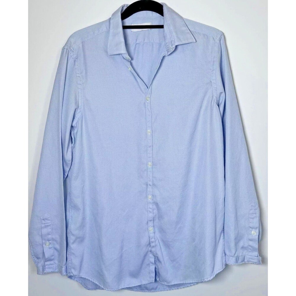 Aglini Shirt Women 41 Large Blue Button Down Italy Preppy Office Business Cotton